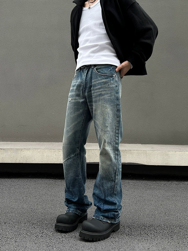 Washed Lightning Pattern Flare Denim Jeans WN19534