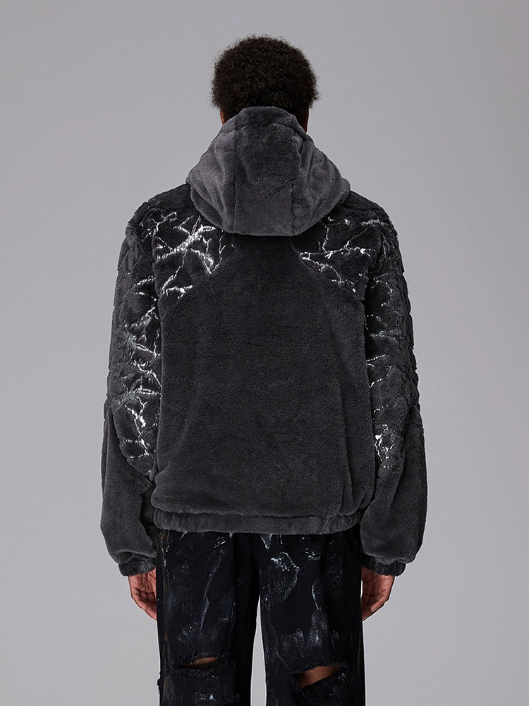 Foil Silver Patchwork Fake Mink Hooded Short Jacket WN17983