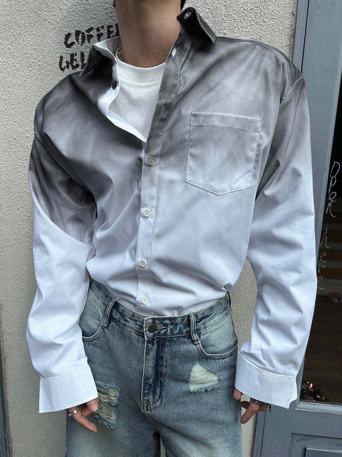 Contrast Panel Oversize Long Sleeve Shirt WN25095