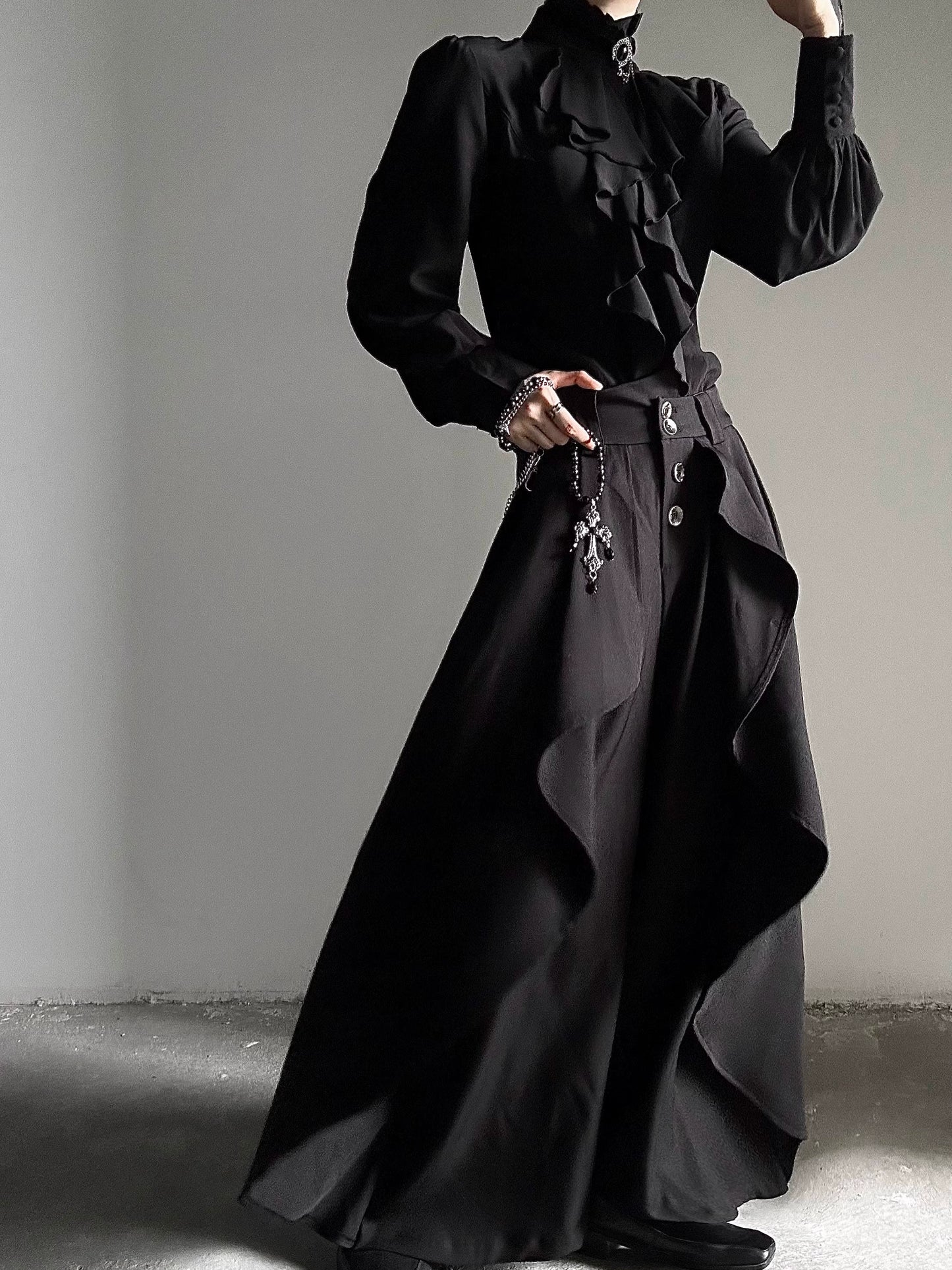 Asymmetric Design Flowy Wide Leg Trousers WN19644