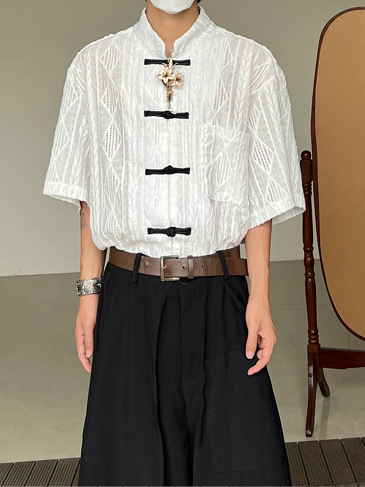 Jacquard Hollow-Out Short Sleeve Shirt WN19969