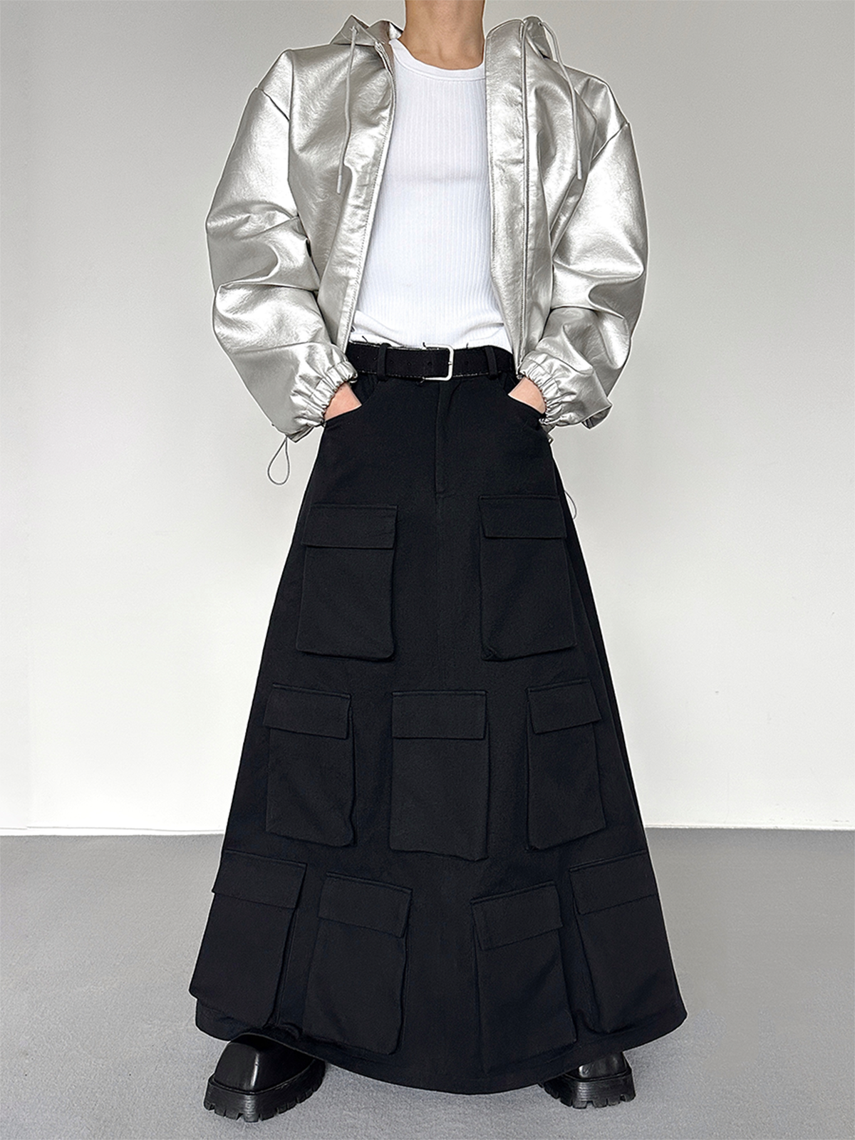 Oversize PU Leather Metallic Hooded Jacket & PU Leather Pants Setup WN15148