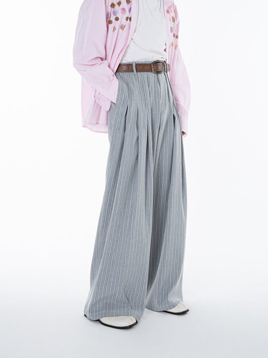 Pleats Stripe Wide Leg Trousers WN23622