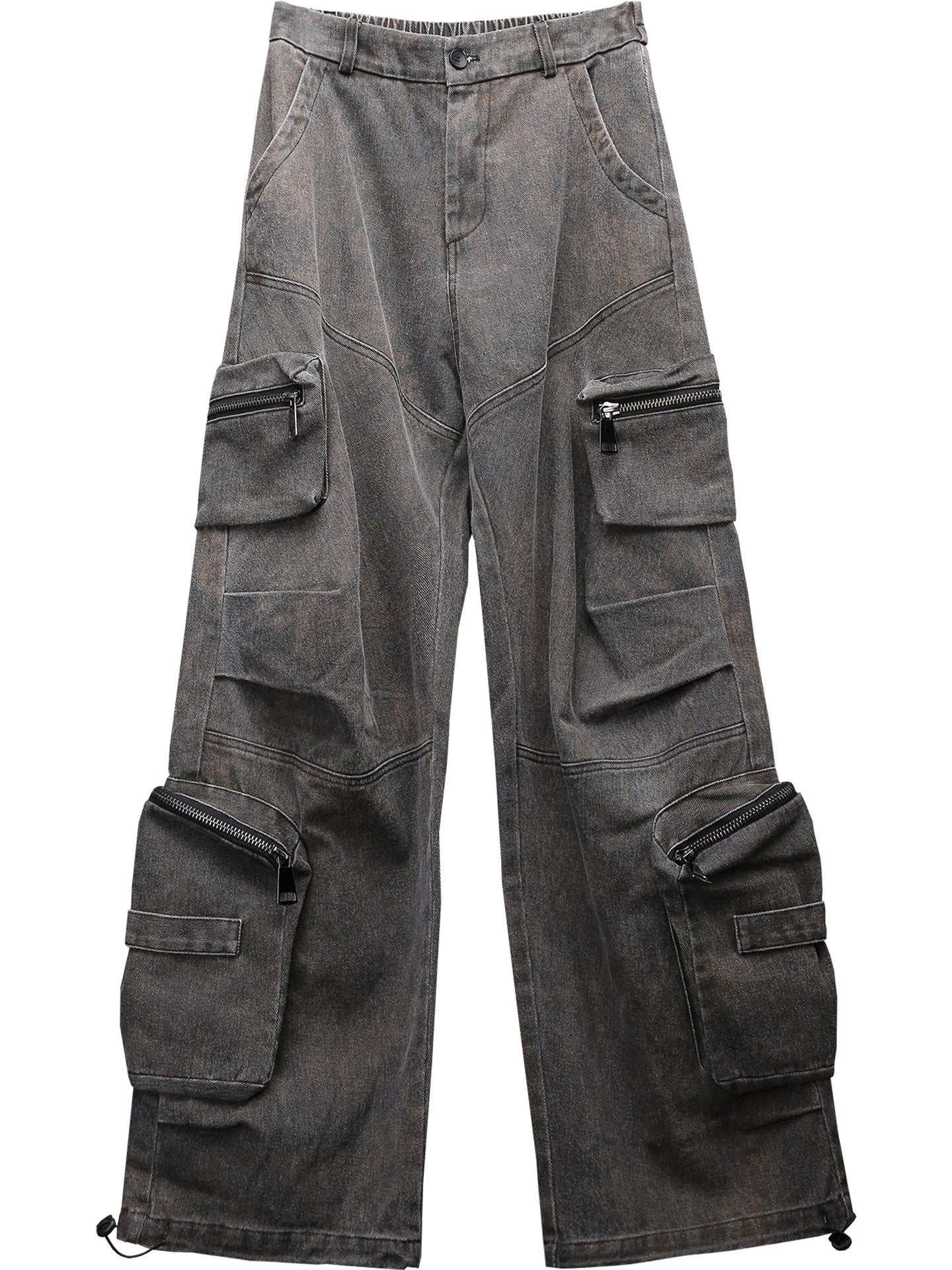 Wash Multi-Pocket Fleece Lining Cargo Denim Jeans WN22436