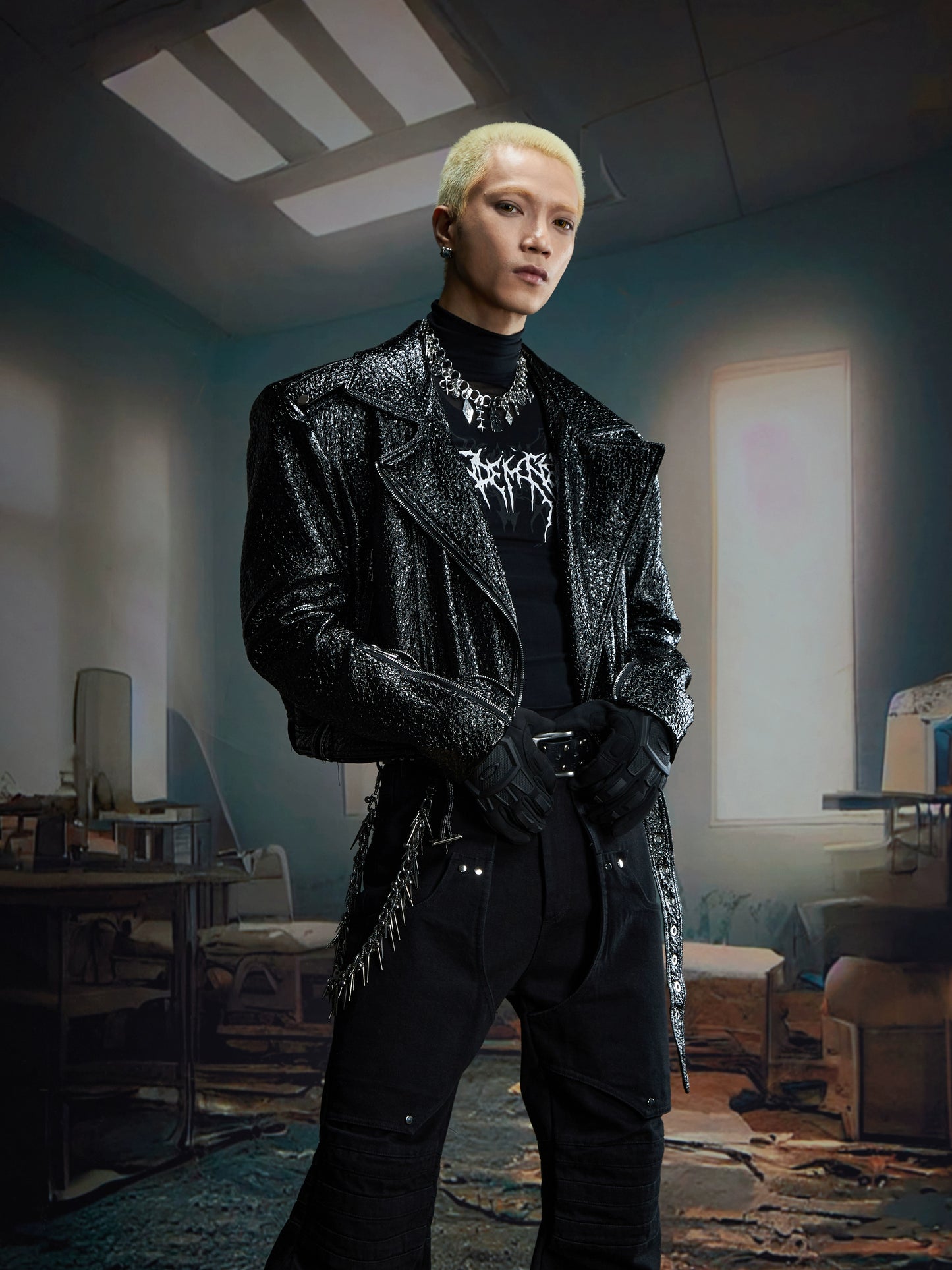 Snake Texture Short PU Leather Jacket WN20814