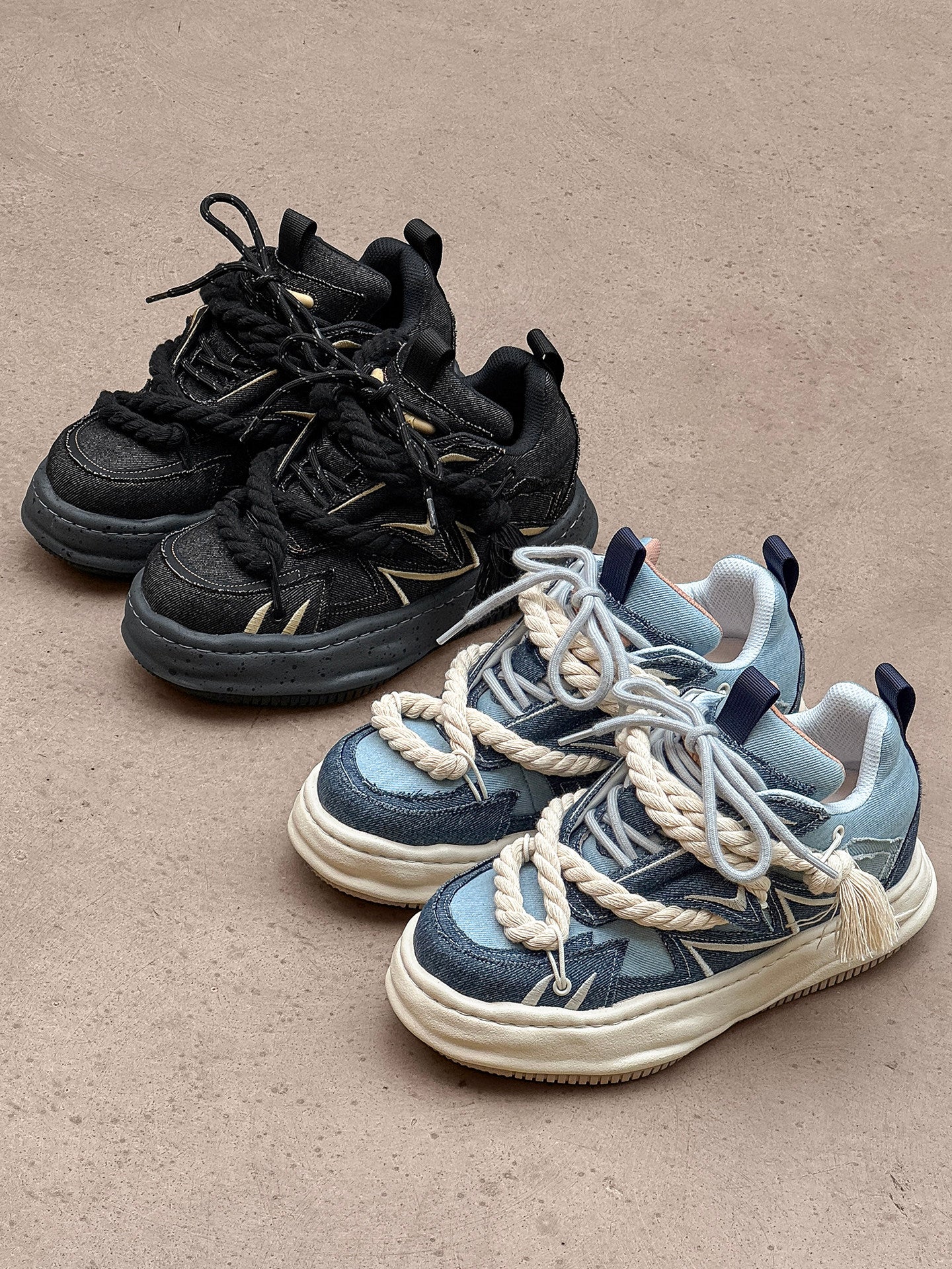 Rope Lace Panel Chunky Sole Sneakers WN24512