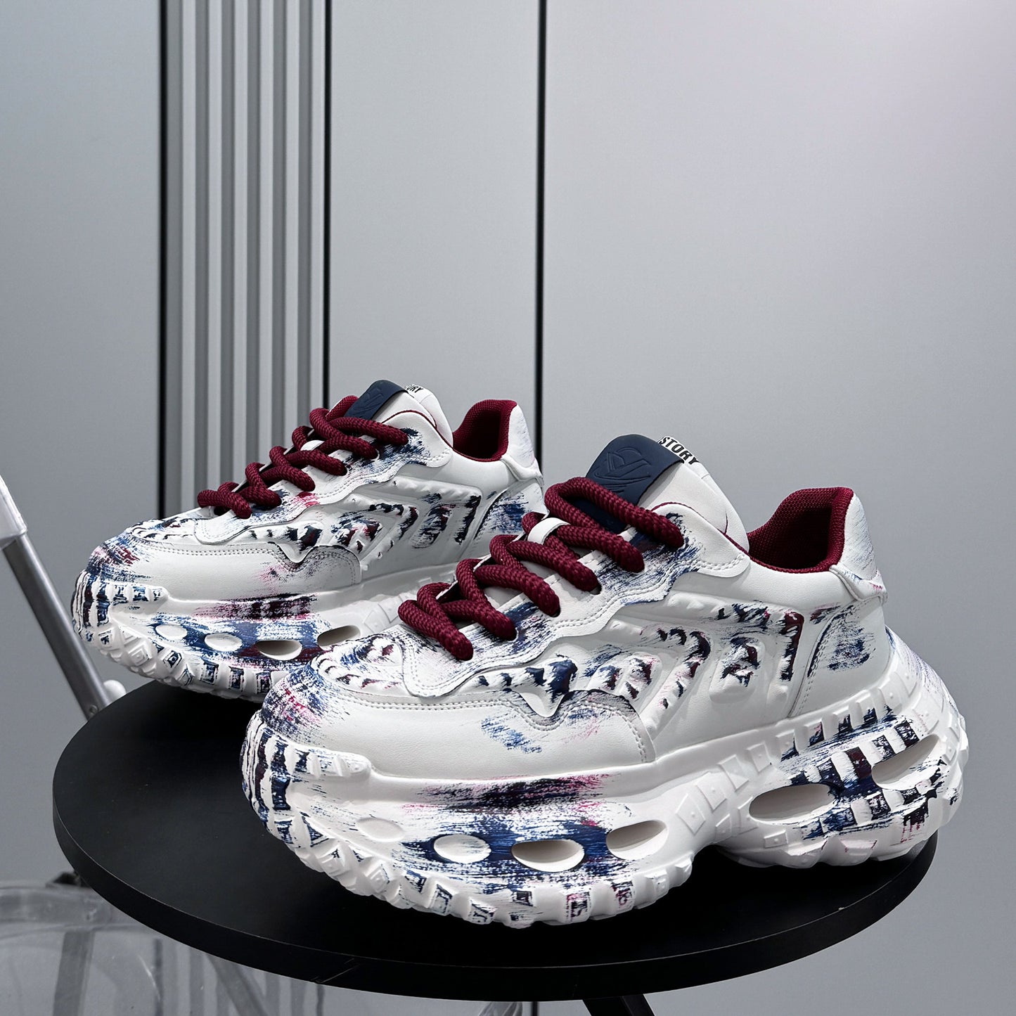 Paint Graffiti Print Chunky Sole Sneakers WN24607