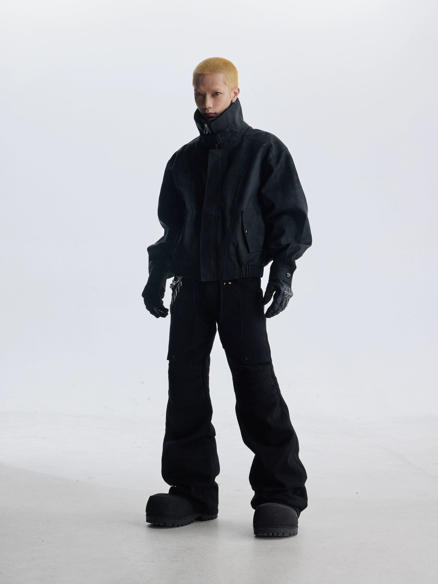 Belt Patchwork Fur Collar PU Leather Jacket WN20815