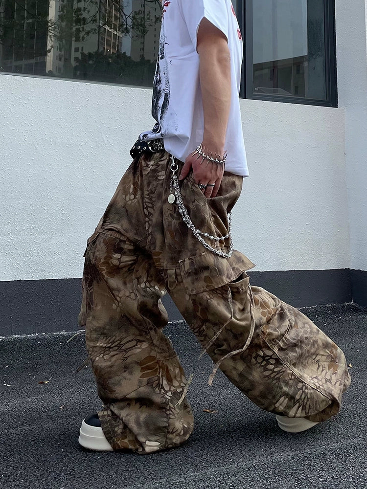 Snake Camouflage Wide-Leg Cargo Pants WN16287