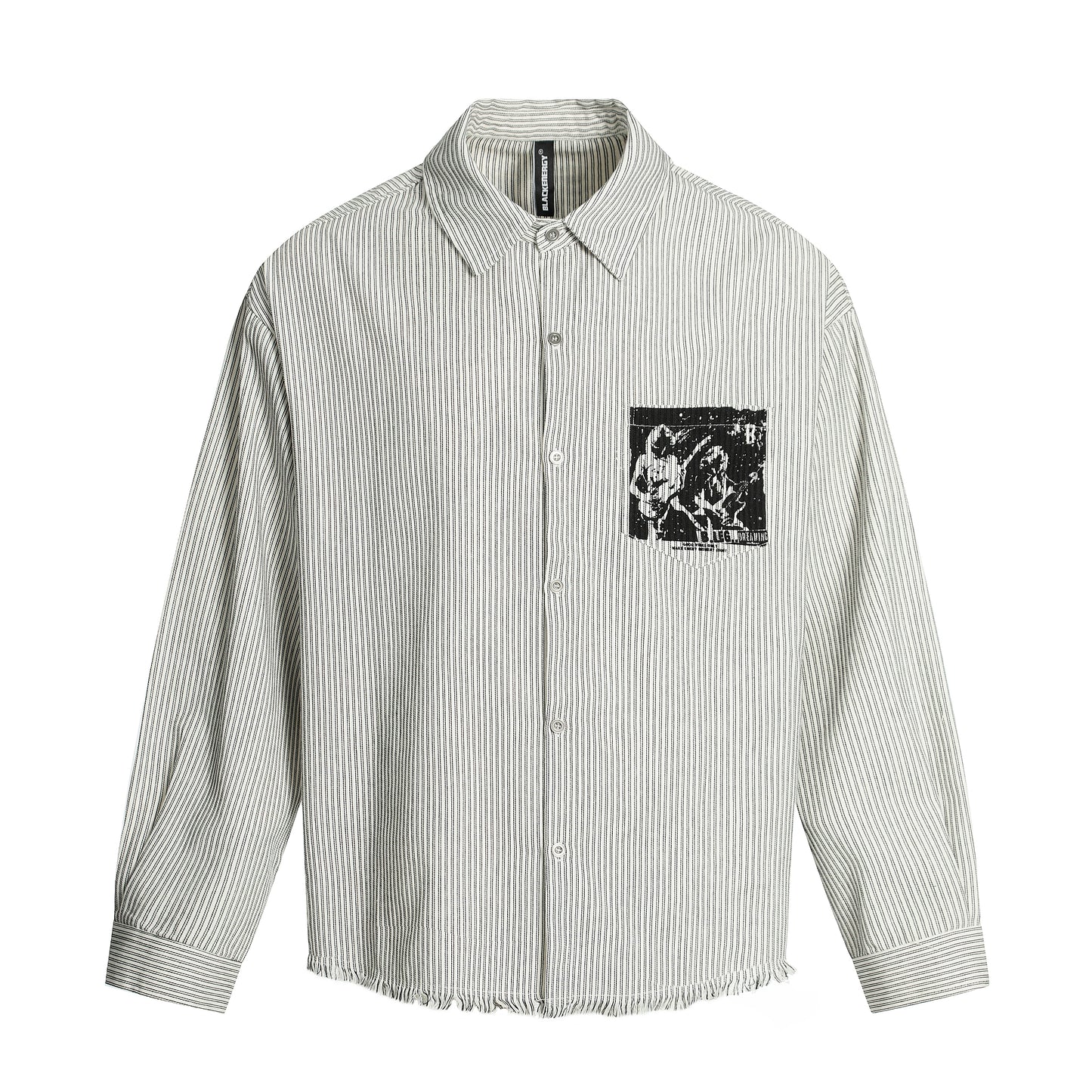 Print Stripe Damage Oversize Long Sleeve Shirt WN20560