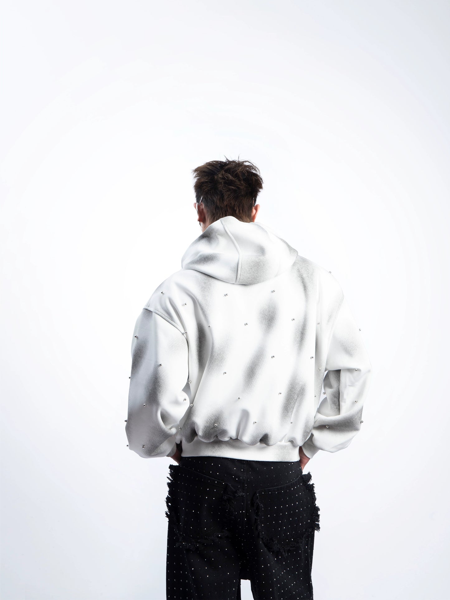 Washed Paint Print Zipper Hoodie WN20624