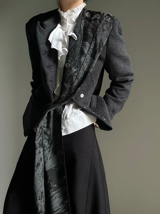 Wool Standing-Collar Button-Front Tailored Jacket & Design Shawl Set WN23141