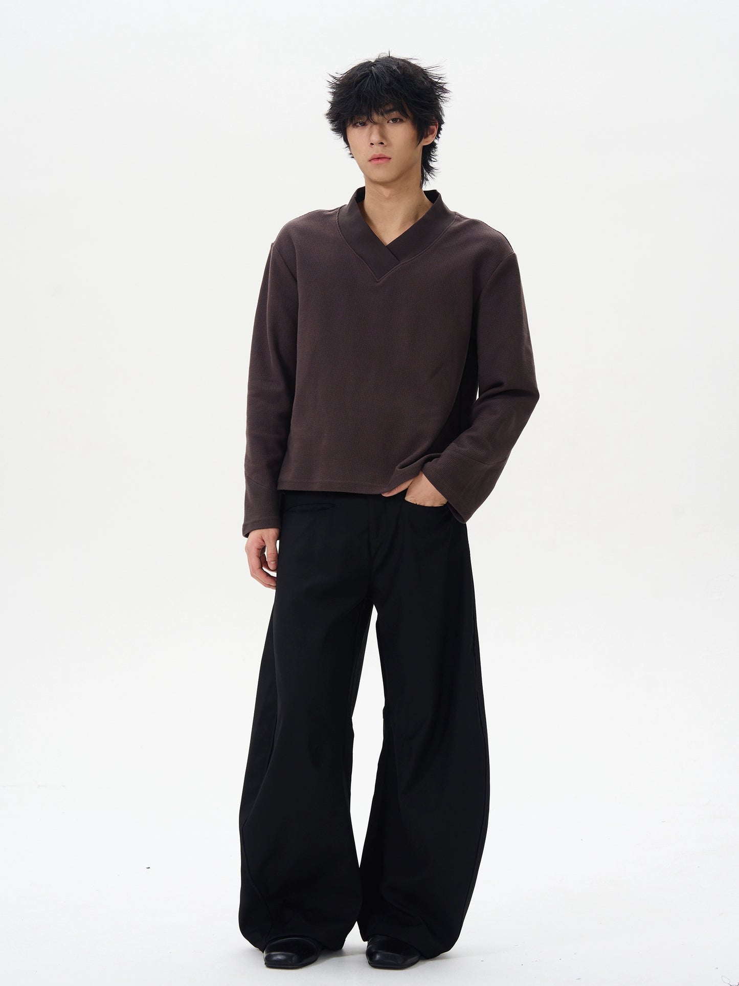 Draped Curved Wide Leg Trousers WN16357