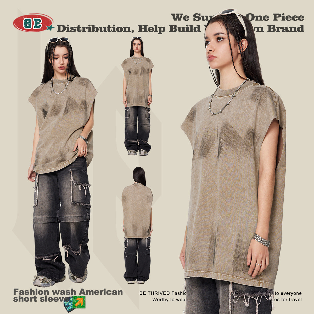 Washed Damage Oversize Tank Top T-shirt WN6440