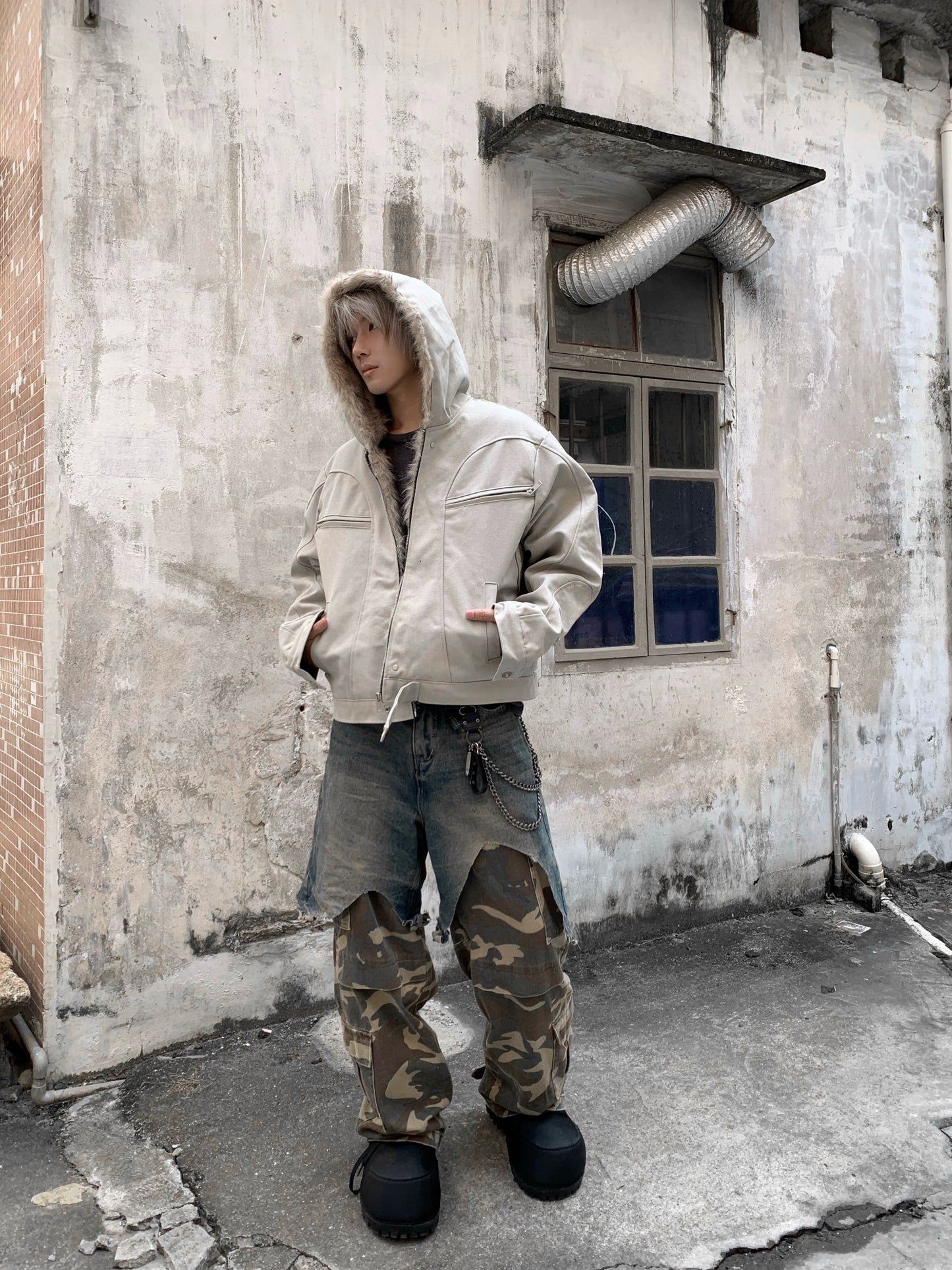 Hooded Fake Fur-Collar Padded Jacket WN22195