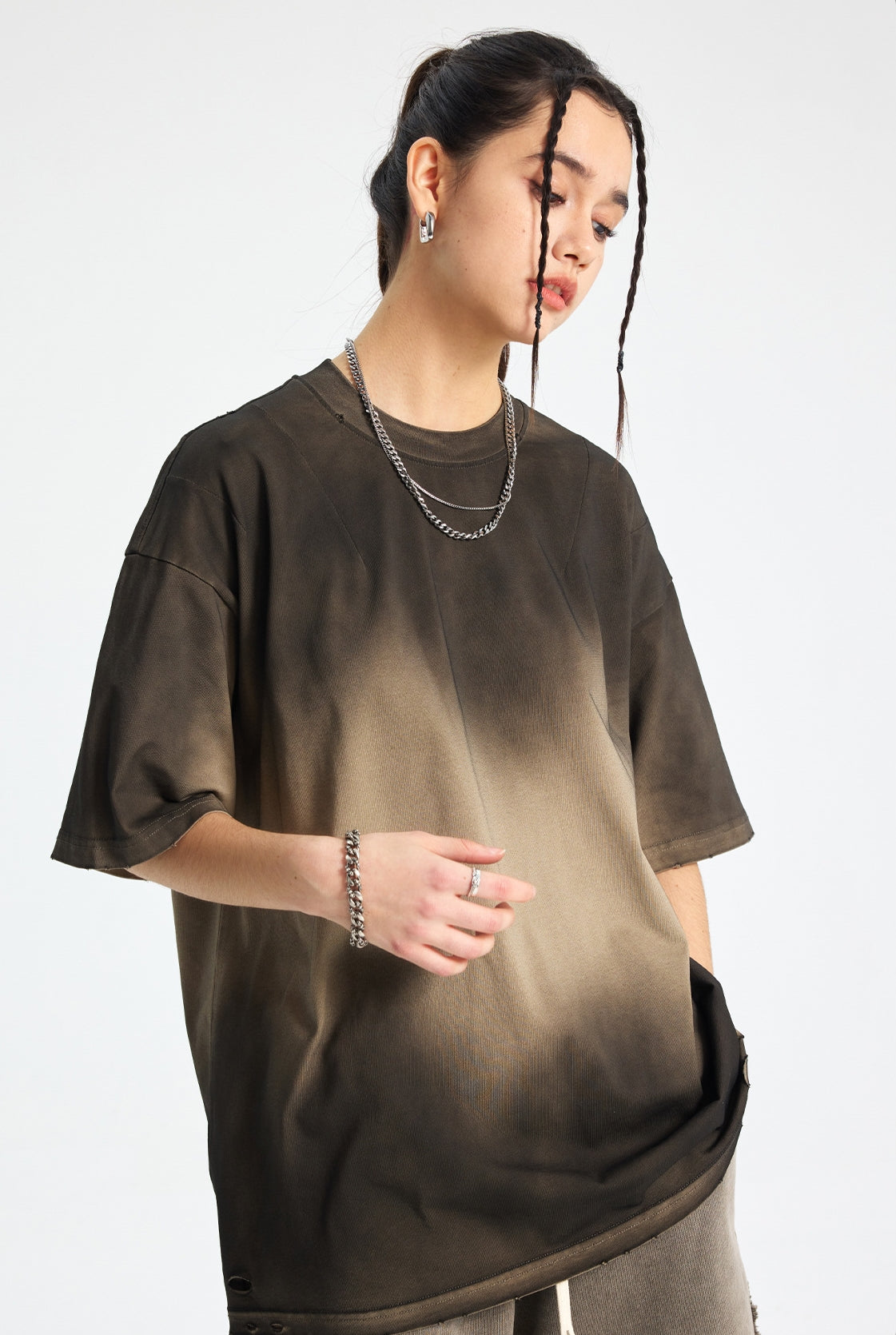 Spray Dye Washed Damage Short Sleeve T-Shirt WN16276