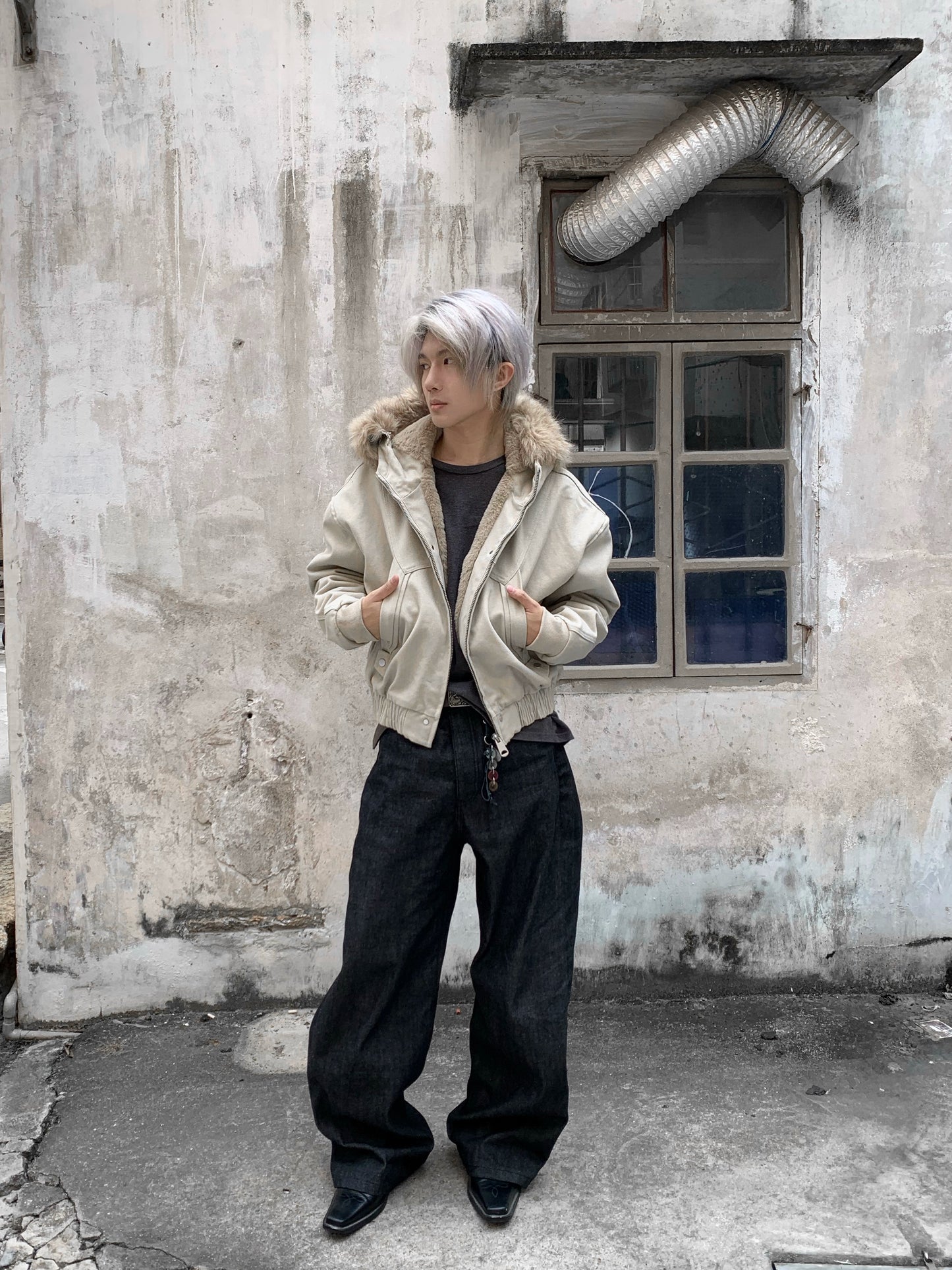 Fake Fur-Collar Fleece-Lining Short Jacket WN22172