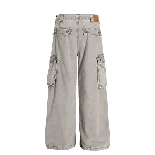 Washed Multi-Pocket Wide Leg Cargo Pants WN25852