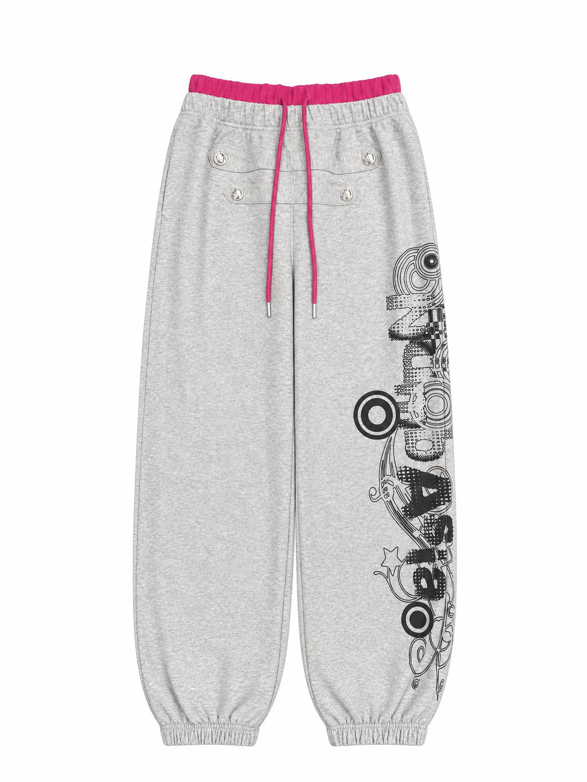 Double Waist Graphic Print Drawstring Wide Leg Sweatpants WN27194