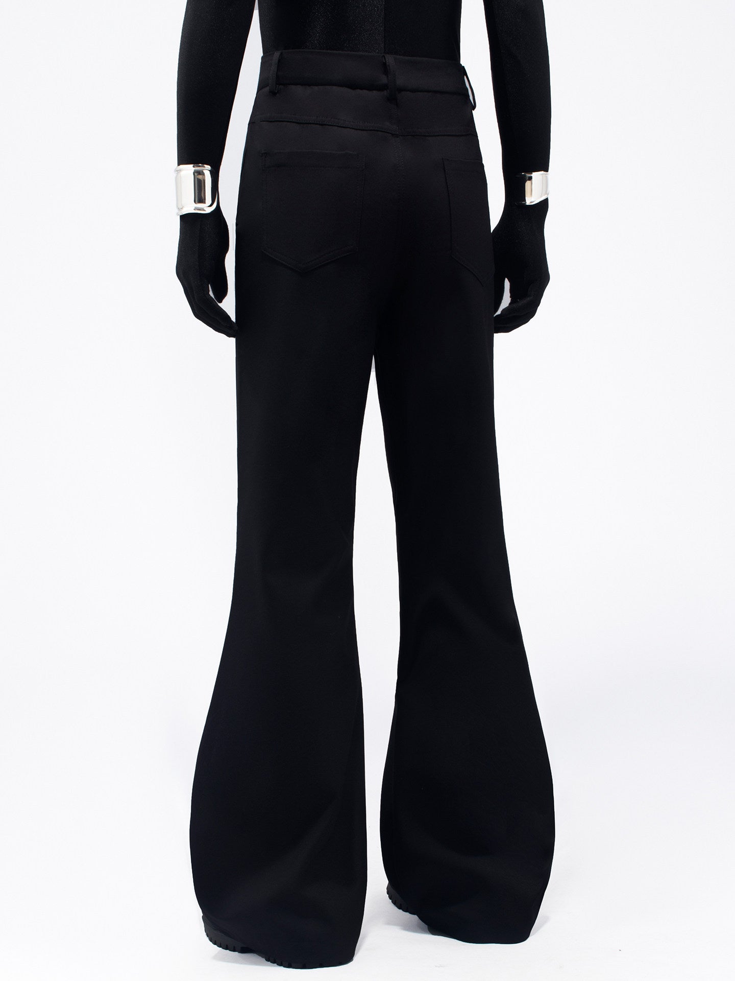 Studs Zipper Seam Flare Trousers WN23701