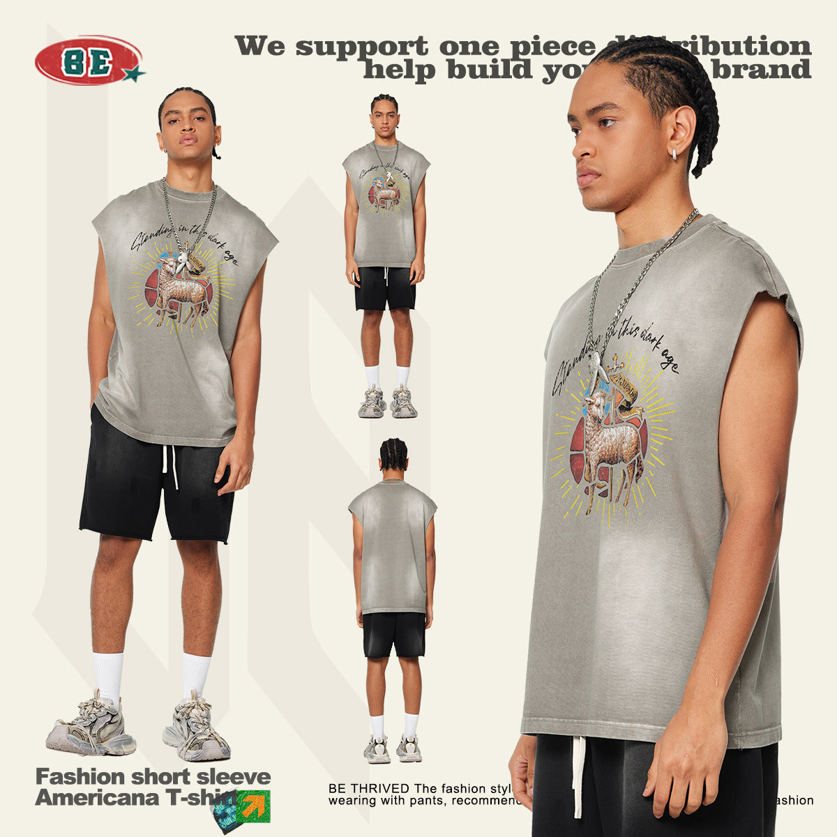 Washed Print Oversize Tank Top T-shirt WN6438