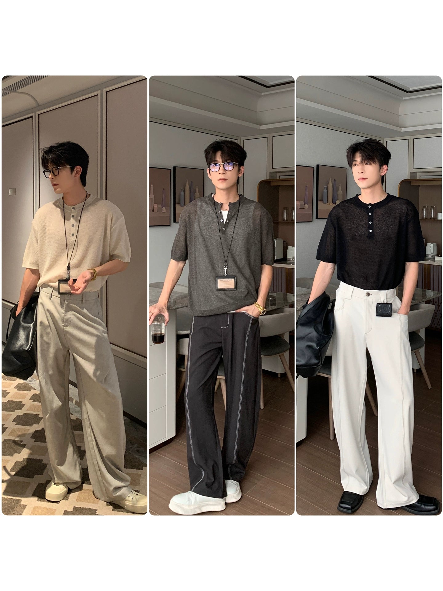 Cooling Linen Knit Henry Neck Short Sleeve T-Shirt WN20468