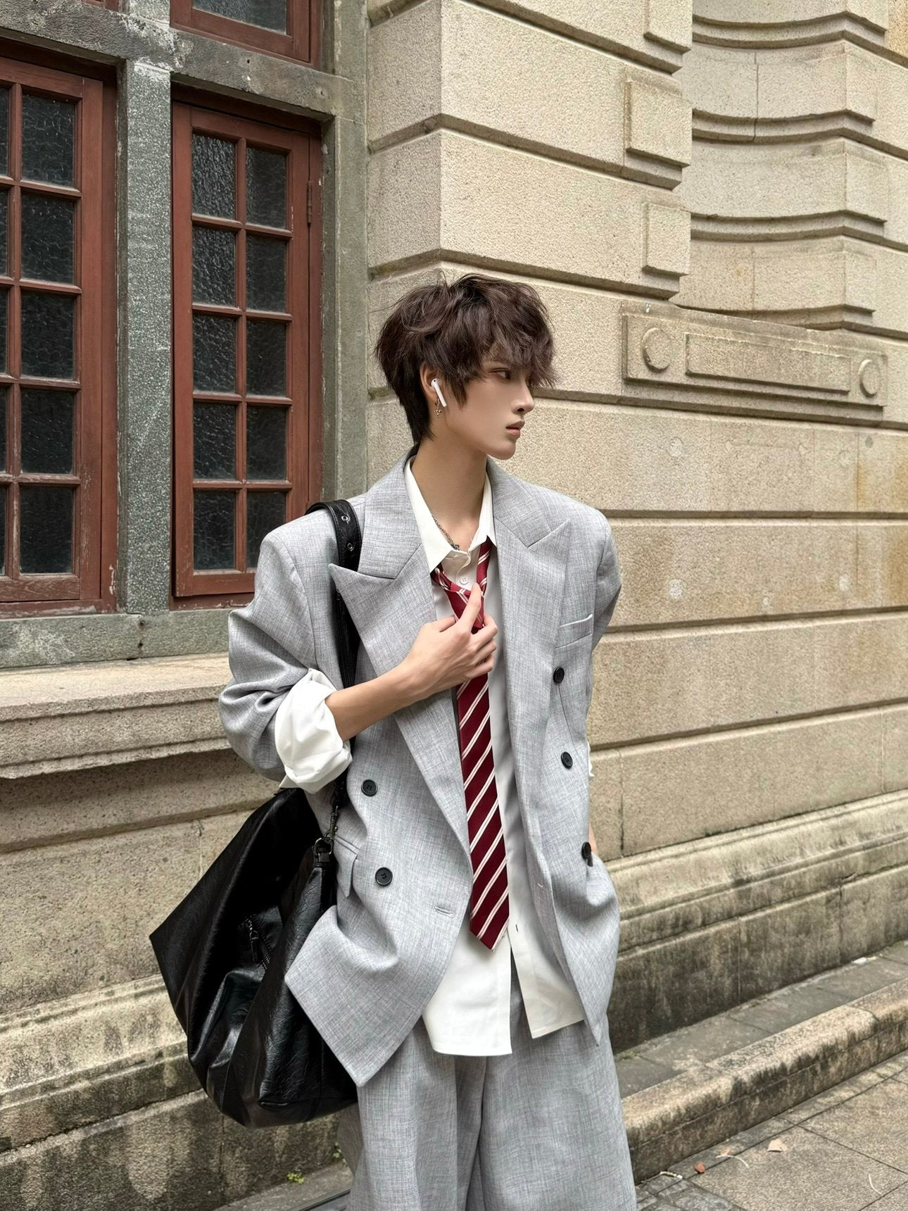 Shoulder-Pad Oversize Tailored Jacket & Wide Leg Trousers Setup WN23158