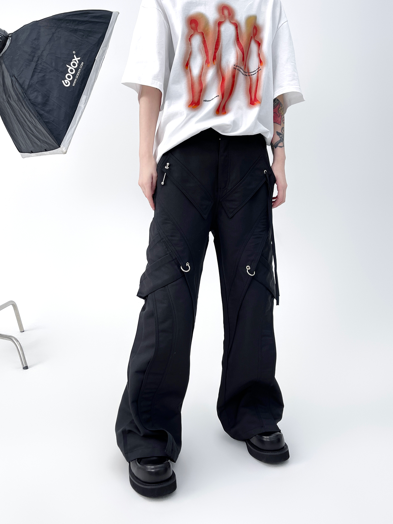 Metal Decoration Design Loose Straight Casual Pants WN4916