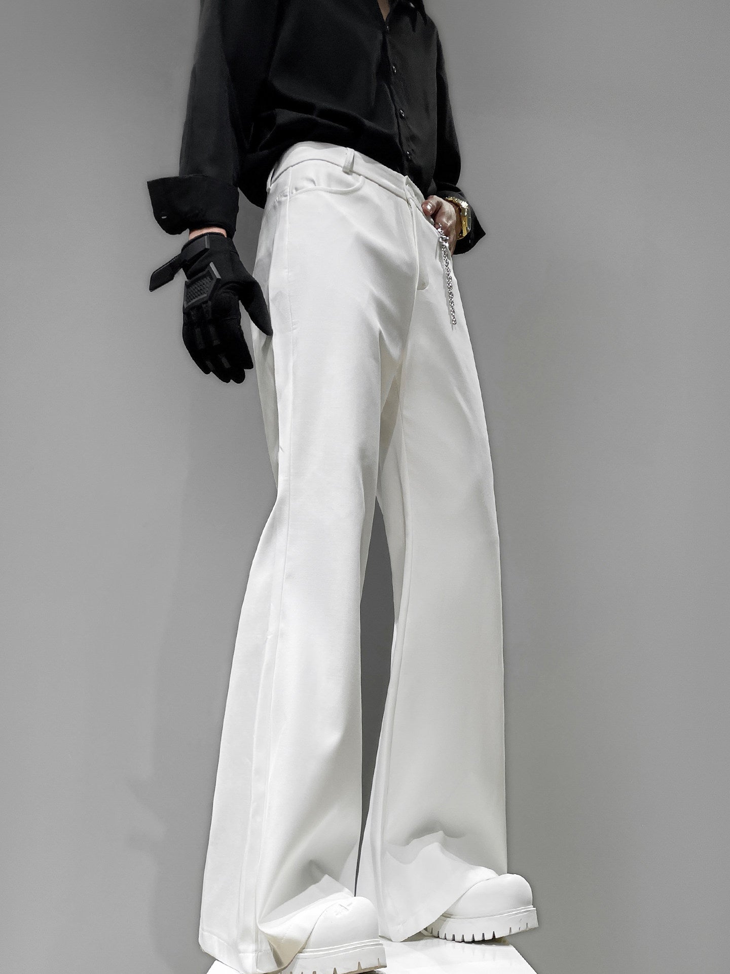 Metal Chain Draped Flare Trousers WN23856
