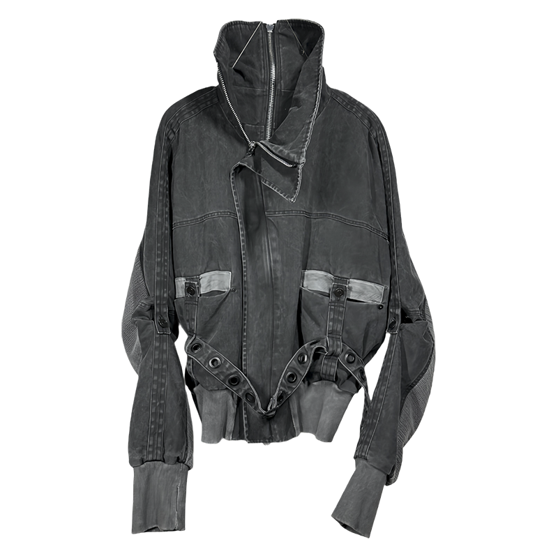 Zipper Structure Deconstructed Washed Short Jacket WN21995
