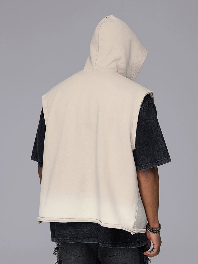 Patch Embroidery Studded Zipper Sleeveless Hoodie WN17832