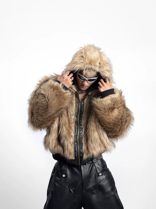 Reversible Fake Fur PU Leather Jacket WN20548-K