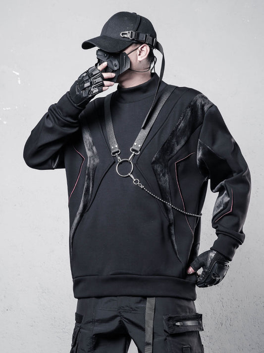 Deconstruct High-Neck Fleece Lining Long Sleeve T-Shirt WN22507