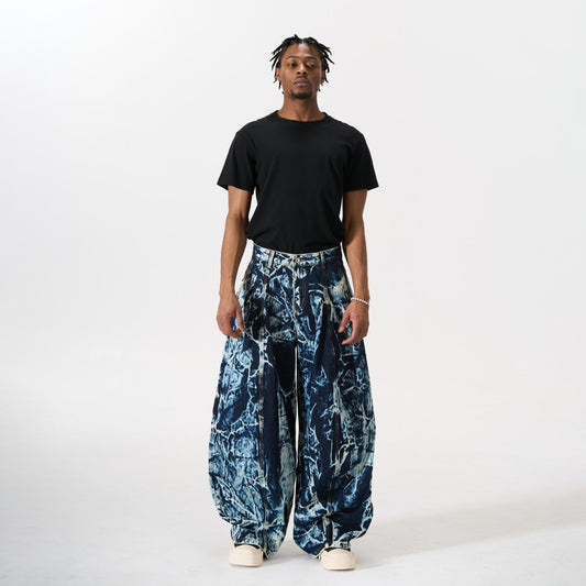 Abstract Print Wide Leg Denim Jeans WN28011
