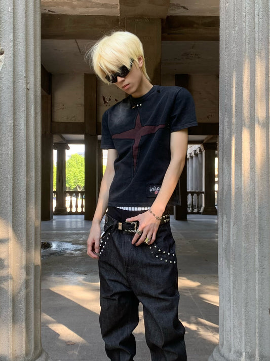 Cross Cutout Gothic Short Sleeve T-Shirt WN27125