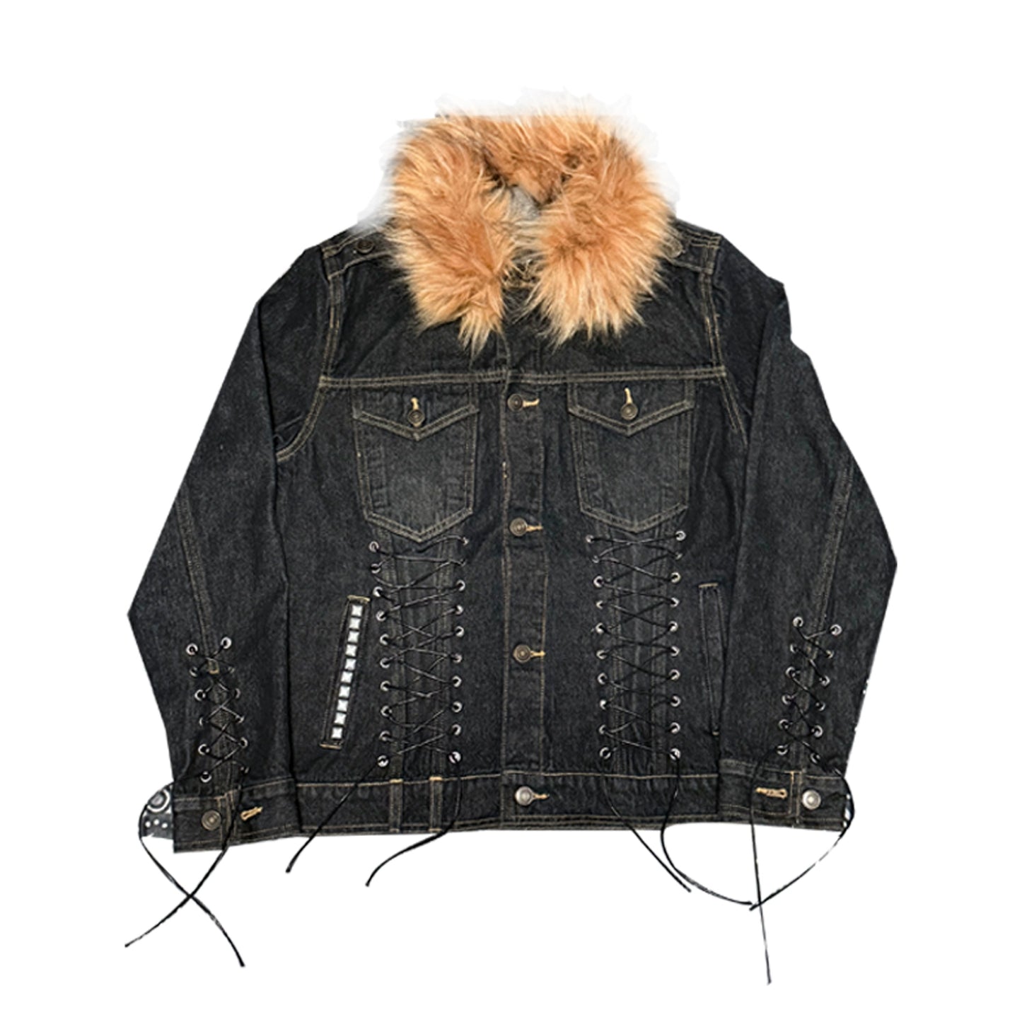 Fake Fur Collar Washed Denim Jacket WN20907