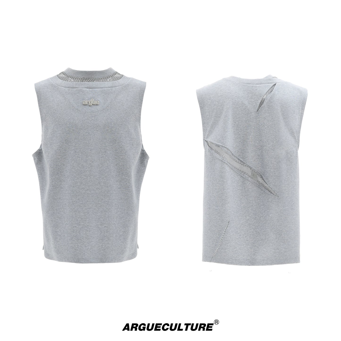 Patch Embroidery Mesh Sleeveless T-Shirt WN18403