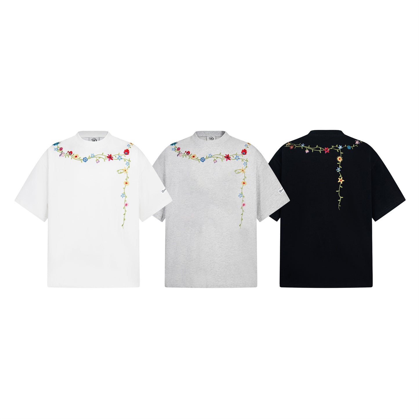 Floral Embroidery Necklace Print Short Sleeve T-Shirt WN26872