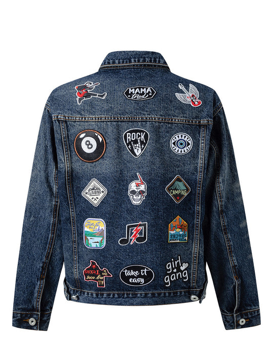 Multi Patch Applique Washed Denim Jacket WN24057
