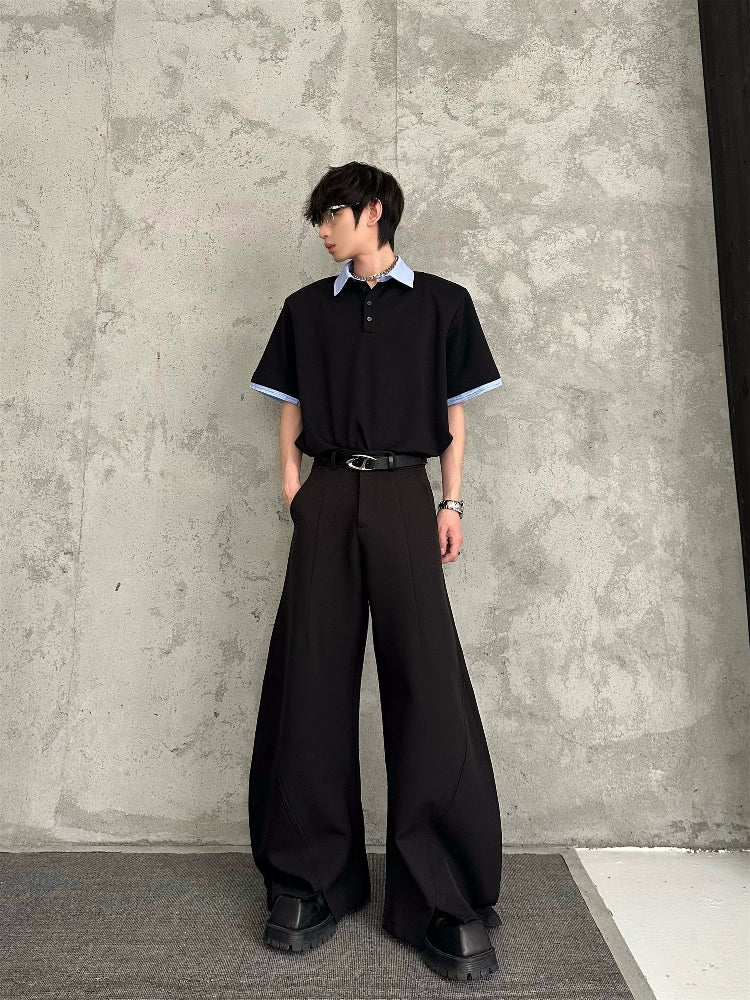 High-Waist Curved Cut Side-Slit Wide Leg Trousers WN16783