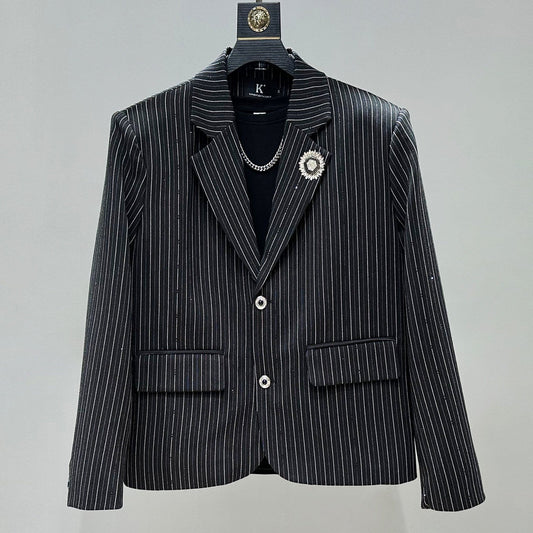 Striped Tailored Jacket & Wdie Leg Trousers Setup WN23883