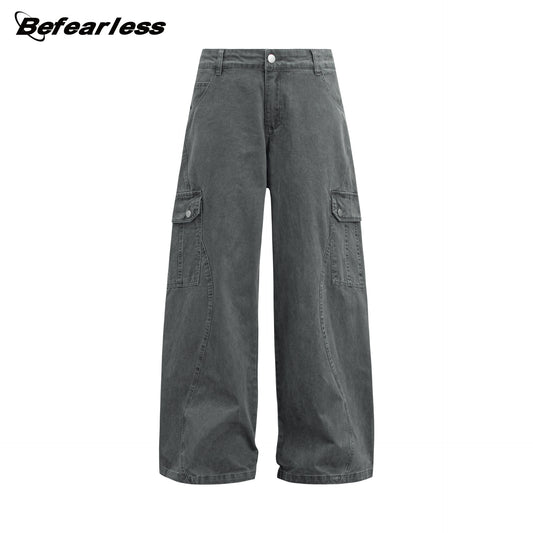 Washed Multi-Pocket Wide Leg Cargo Pants WN26231