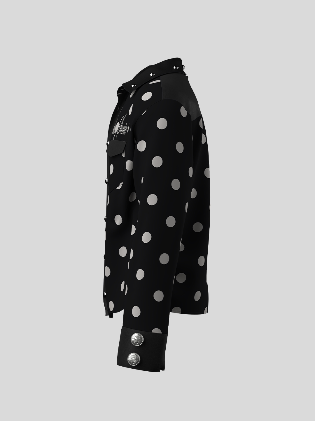 Polka Dot Cropped Pocket Long Sleeve Shirt WN27118
