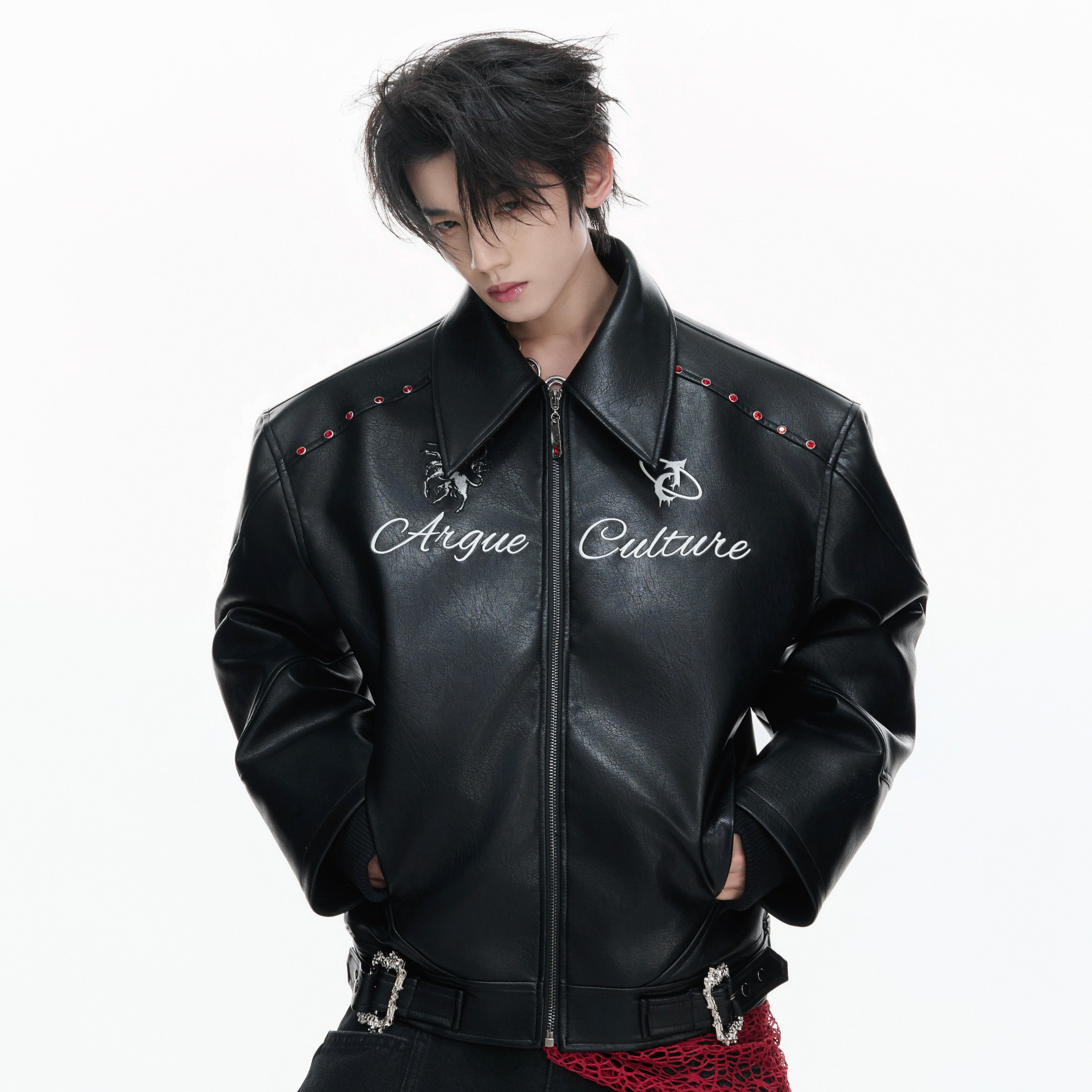 Original Crack Texture Fake Layered Thick PU Leather Jacket