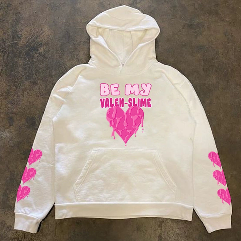 Oversize Melting Heart Print Pullover Hoodie WN16435