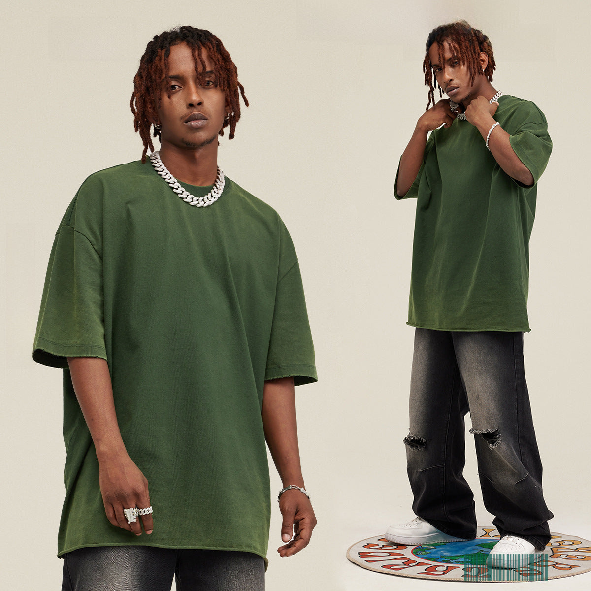 Washed Damage Oversize Short Sleeve T-Shirt WN6068