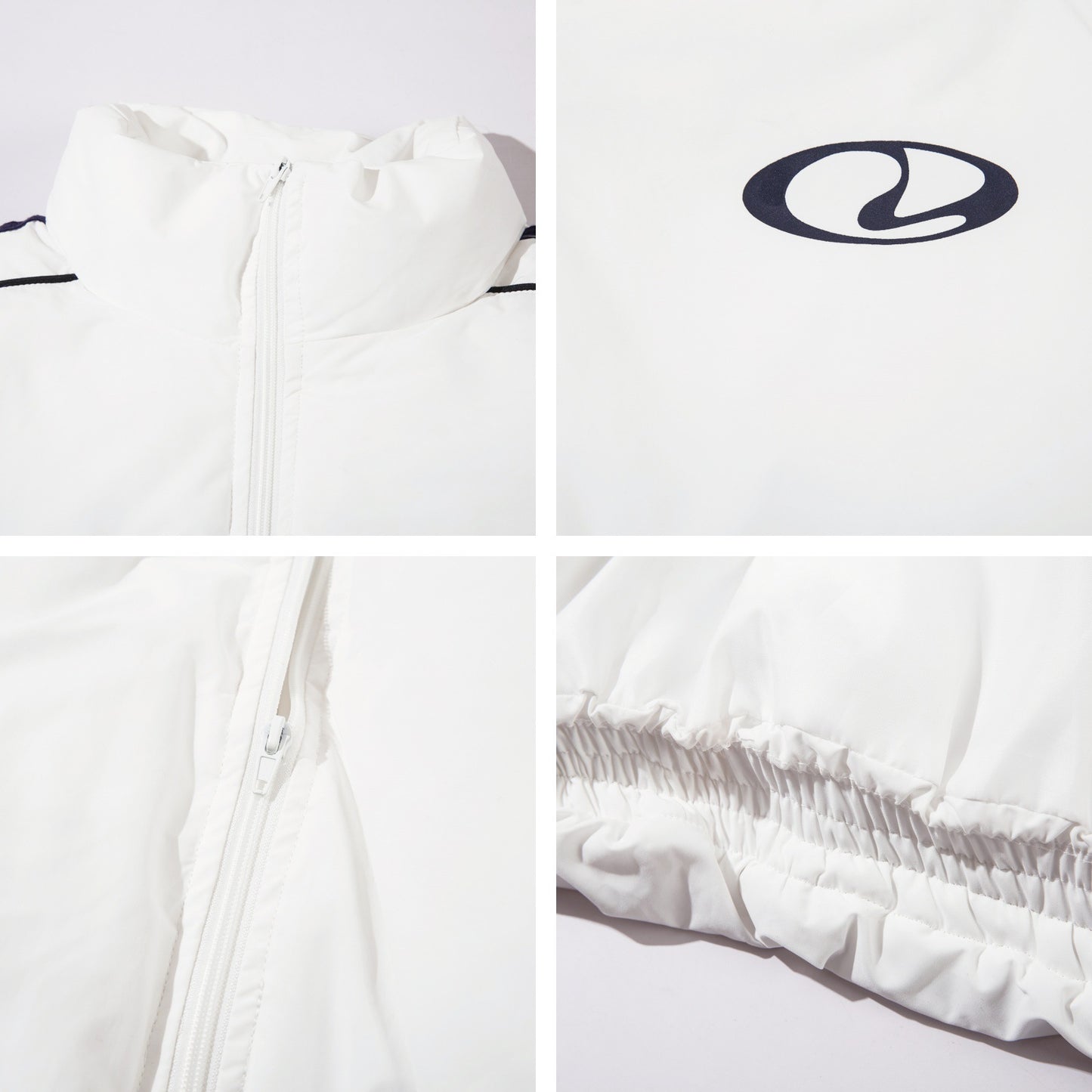 Stripe Webbing Patchwork High-Neck Puffer Jacket WN11559