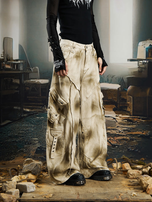 Washed Ink Spray Multi Pocket Cargo Pants WN22769