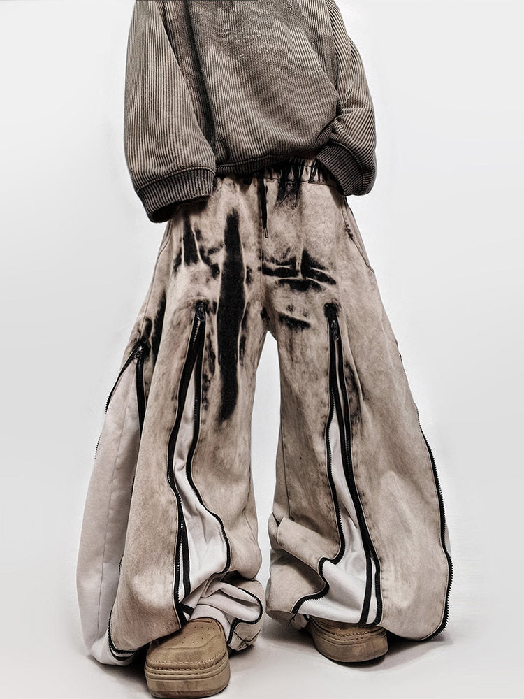 Zip Detail Curved Cut Wide Leg Denim Jeans WN23972