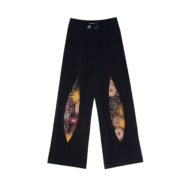 Graphic Sequin Design Wide-Leg Straight Pants WN19023